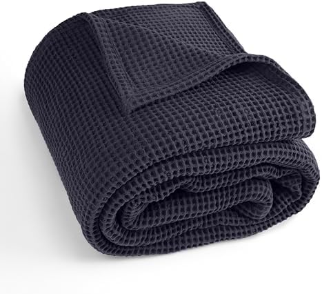 100% Cotton Waffle Weave Blanket, Queen, Grey, 90” x 90”inch