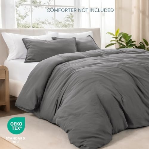 Bare Home Washed Duvet Cover Set 1800 Ultra-Soft (King/Cal King, Grey)