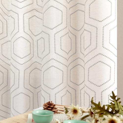 jinchan Grey Boho Window Curtains 84 Inch Length 2 Panels Set Linen