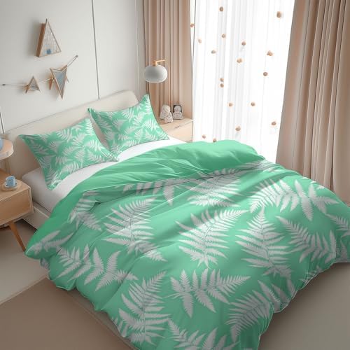 California King Duvet Cover Set Minimalist Fern Leaf Pattern Soft