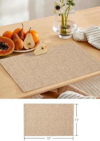 Table Runner and Placemats Set of 6 Khaki Linen Texture Table Runner