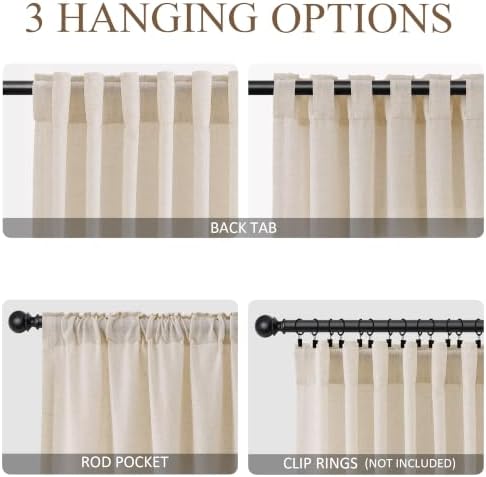 Naturoom Linen Curtains 63 Inch Long for Living Room Cream Beige