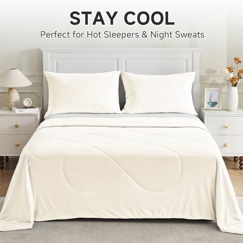 HOMFINE Cooling Comforter for Hot Sleepers Queen, Beige 90"x90"