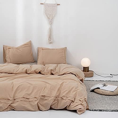 Super Soft Duvet Cover Queen Size - Washed Cotton 3 Pieces Bedding Set