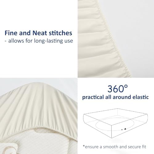 SKY BEDDINGS Split Top King Fitted Sheet, 600TC Cotton Sateen, Ivory