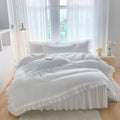 Ruffle Cotton Duvet Cover Set 4 Piece,Shabby Soft Bedding Set with
