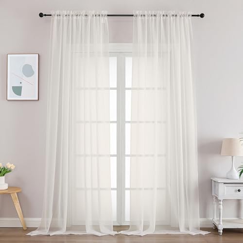 Gwine Ivory Sheer Curtains 96 Inches Long 2 Panels for Living Room