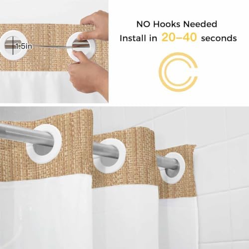 Beige Linen Texture Shower Curtains Set Rustic Solid Color Backdrop No