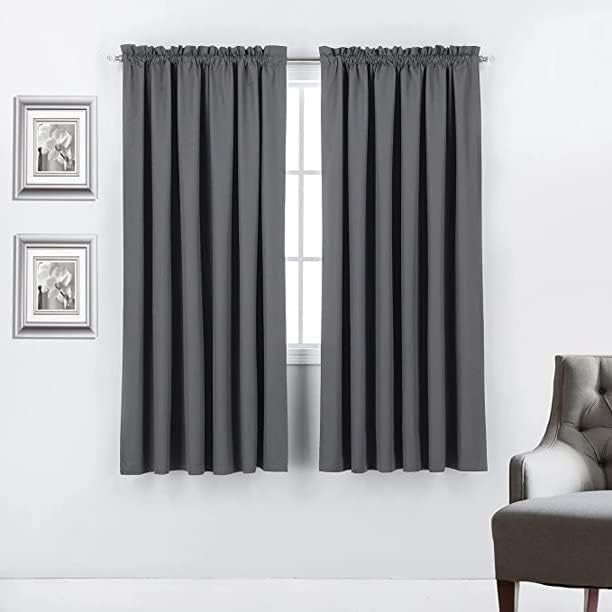 2 Piece 100% Blackout Rod Pocket Window Panel Curtain Drape Set, 52"