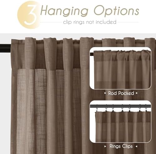 Chocolate Brown Linen Curtain 96 inch Length 2 Panels Set Back Tab
