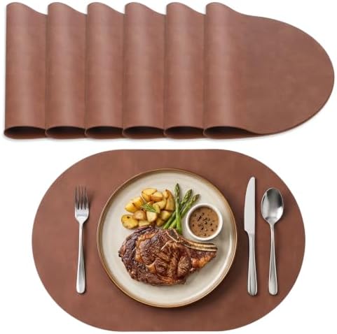 Dining Table Mats Set of 6, Faux Leather Placemats, Washable, Stain &