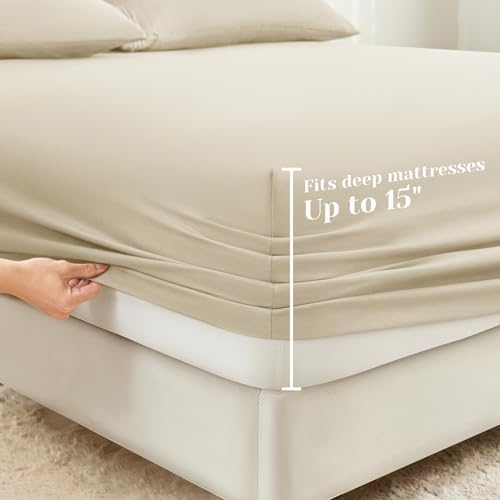 BYSURE 6 Pieces Bed Sheets Set with Pockets on Side(Full, Cream)