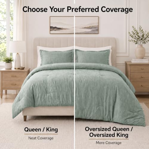 CozyLux California King Comforter Set, Heathered Sage Green, 3 Pieces