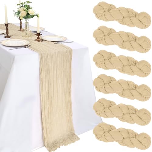 6 Pack 10Ft Beige Cheesecloth Table Runner 23 x 120 Inch