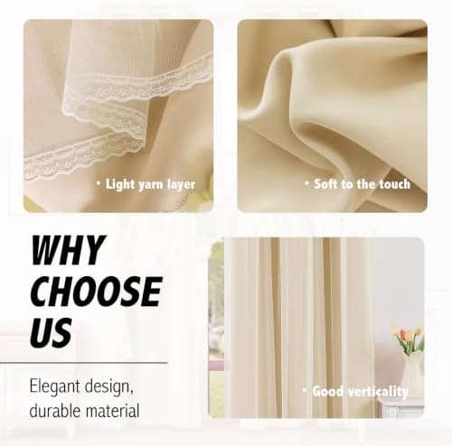 Anytime Double Layer Blackout Curtains 2 Panels,35Wx84L,Cream