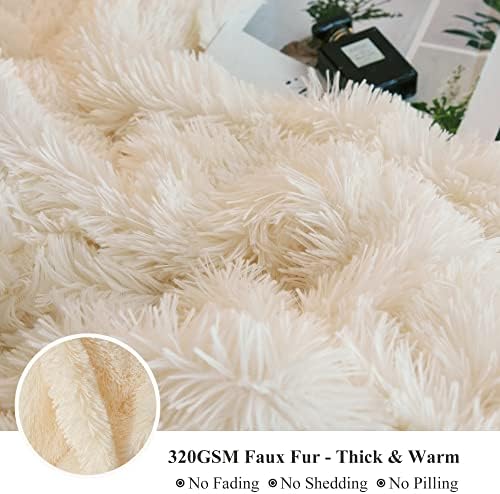XeGe Decorative Luxury Fluffy Faux Fur Bed Blanket, Beige, 60"x80"