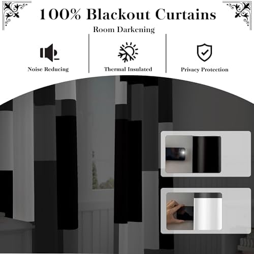 Tyrot Black White Grey Blackout Curtains for Bedroom Living Room
