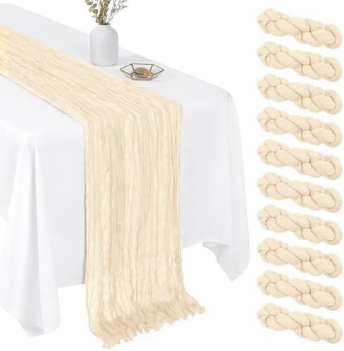10 Pack Ivory 17 x 108 Inch Cheesecloth Table Runner - Boho Gauze