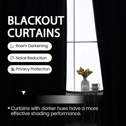 Long Black Out Curtains for Bedroom, Beige, 52" Wx108 L, 2 Panel