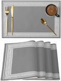Grey Geometric Placemats Set of 8, Cotton Linen Fabric Place Mats