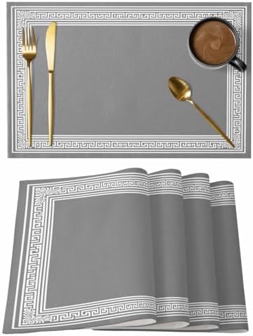 Grey Geometric Placemats Set of 8, Cotton Linen Fabric Place Mats