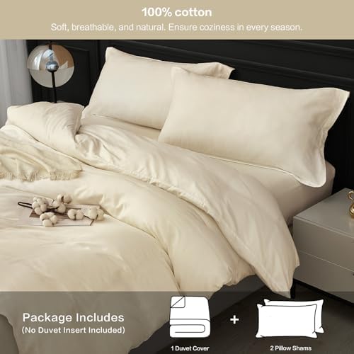 SAPHREAS 100% Washed Cotton Duvet Cover Full Size Set, Linen Like