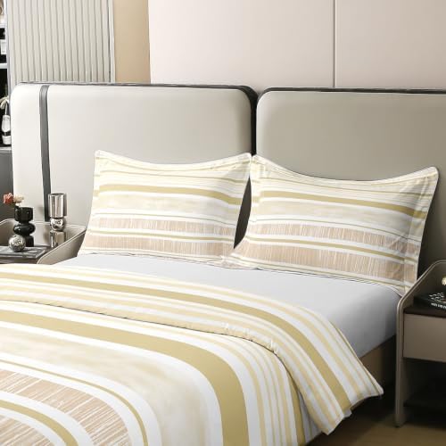 Erosebridal Beige and White Striped King 100% Cotton Duvet Cover for