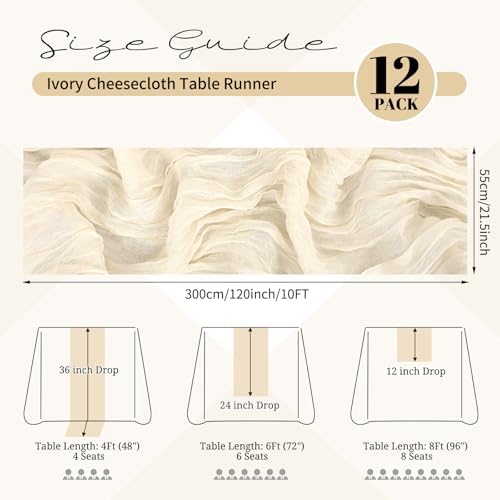 12 Pack Ivory Table Runner 20x120 inch Cheesecloth Table Runner