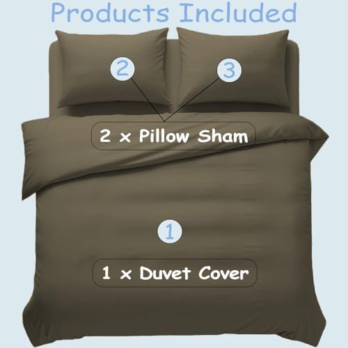 3 Sided Zipper Duvet Cover Set King Size Taupe – Soft 100% Egyptian