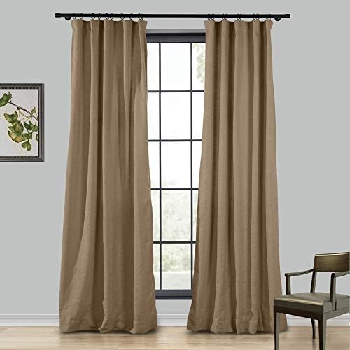 TWOPAGES 4 in 1 Header Faux Linen Room Darkening Curtain, Rust Brown