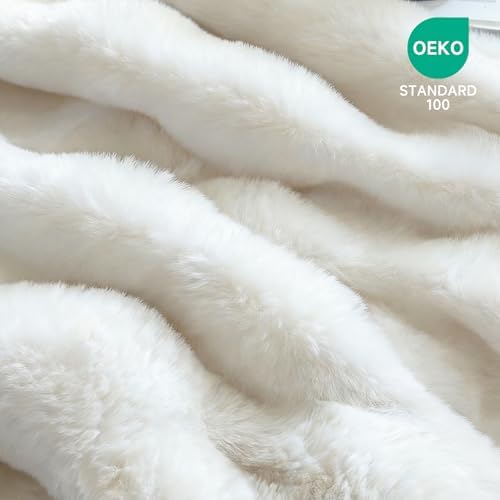 Ultra-Soft Fuzzy Faux Fur Throw Blanket,ICreamy White,50x60 in