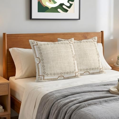24x24 Pillow Covers Set of 2, Pale Brown Botanical Throw Pillow Covers