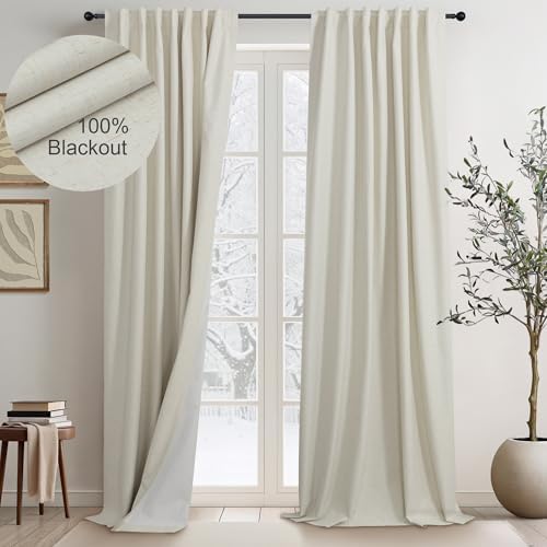 DANCURTON Flax Linen Curtains for Living Room 2 Panels Set 104 Inches