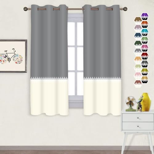 Gray Beige Window Curtains Panel 63 inches Long Farmhouse Drapes for
