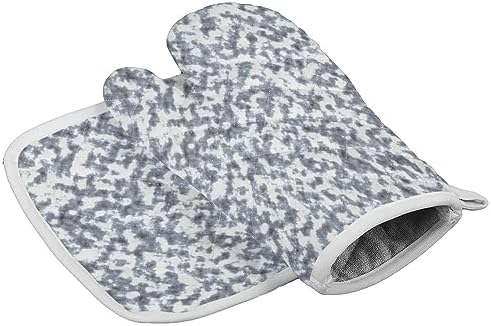 Quilted Cotton Terry Cloth Oven Mitt, Pot Holder Grey Abstract Art