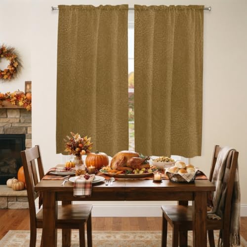 Vintage Brown Window Curtains 72 Inch Length, Modern Minimalist Solid