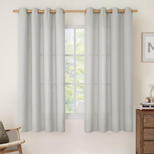 LAMIT 63 Inch Light Grey Semi Sheer Linen Curtains for Bedroom 2