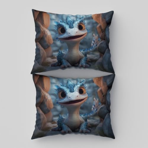 Duvet Cover Set King, 3pc Reversible Cute Fairy Tale Animals Dragons