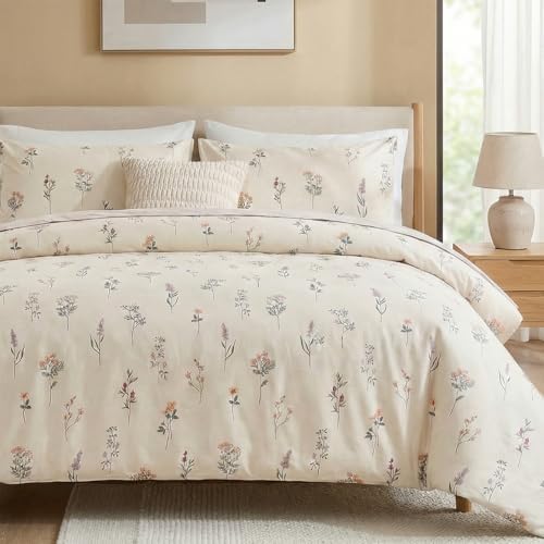 Cream Duvet Cover Set Twin Size 100% Washed Cotton Linen Like Textured