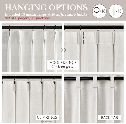 Beige White Pinch Pleated 63 Inch Length Kitchen Window Curtains Over