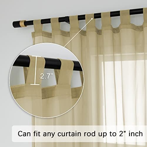 MUMFAS Light Brown Sheer Curtains with Tab Top Look Semi Taupe Tan
