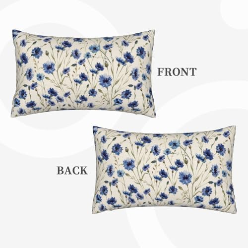 Blue Floral Throw Pillow Covers 12x20 Inch Set of 2, Vintage Flower