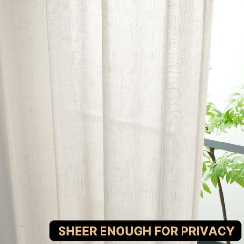 Linen Sheer Tab Top Curtains for Living Room Bedroom 63 inches Long