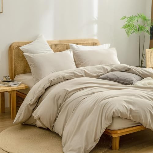 BESTOUCH Cotton Solid Duvet Cover Set Almond Milk Grey Oversized Full