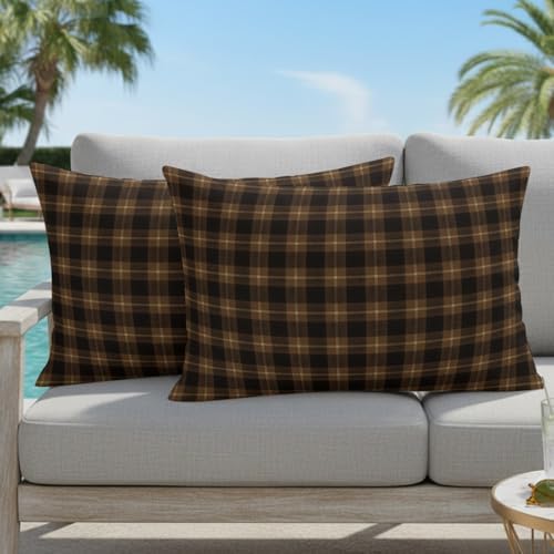 Classic Check Pillow Covers 12x20IN Set of 2 Cotton Linen Reversible