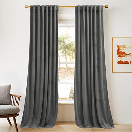 NICETOWN Grey Velvet Curtains 120 inch Long, 52" W x 120" L, 2 Panels
