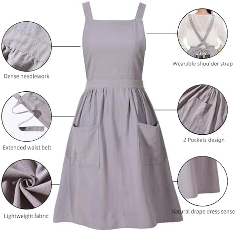 Pinknoke Cute Cotton Pinafore Aprons for Women with Pockets for
