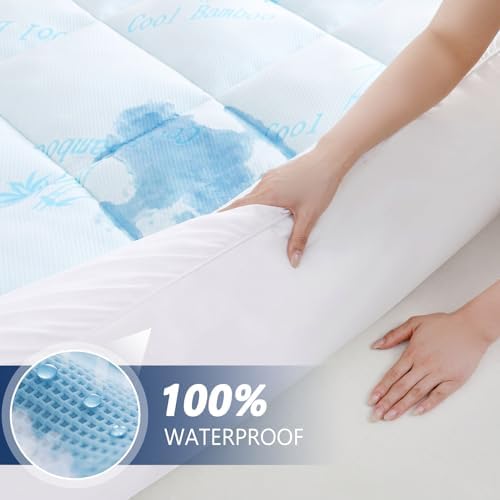 DOWNCOOL 100% Waterproof Queen Mattress Topper, Viscose Derived from