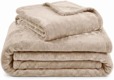 SUPERIOR Solid Fleece Bundle King Bed Blanket and Throw 2PC Set, Linen