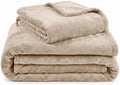 SUPERIOR Solid Fleece Bundle King Bed Blanket and Throw 2PC Set, Linen